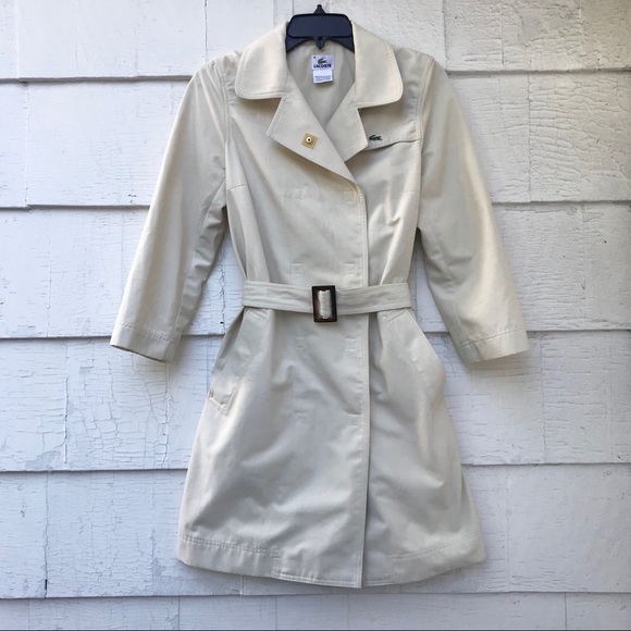 Lacoste Beige Button Up Trench Sz 38 - Picture 2 of 8